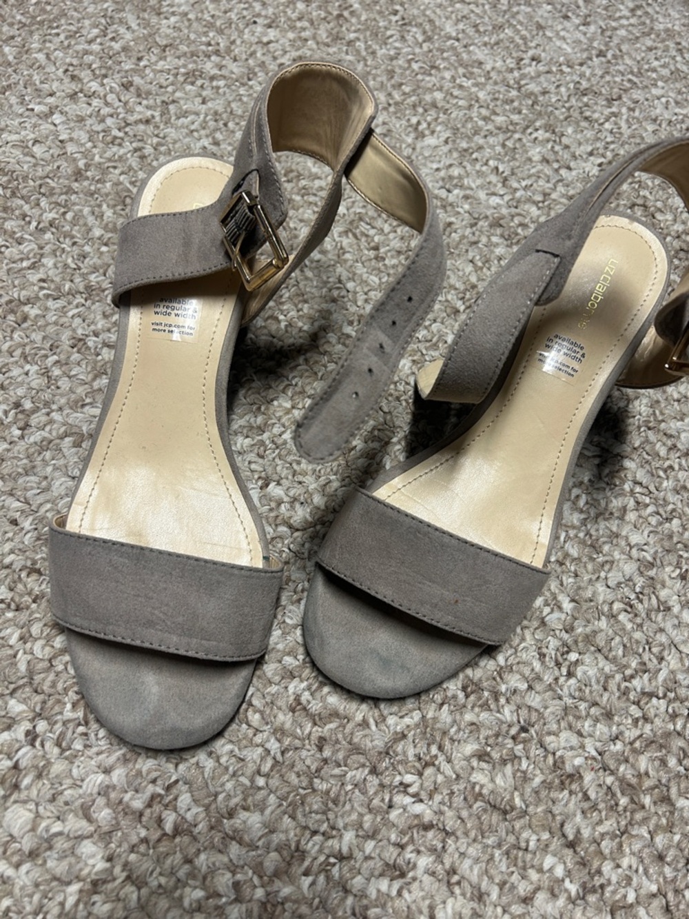 Liz Claiborne Taupe Suede Block-Heel Sandals